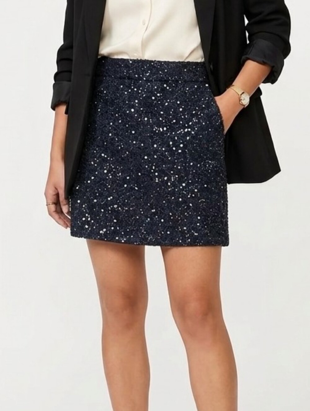 LOFT Black Sequin Textured Mini Skirt 4P